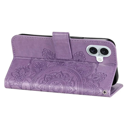 For iPhone 16 Case Flower Imprinted PU Leather Wallet Shockproof Phone Cover