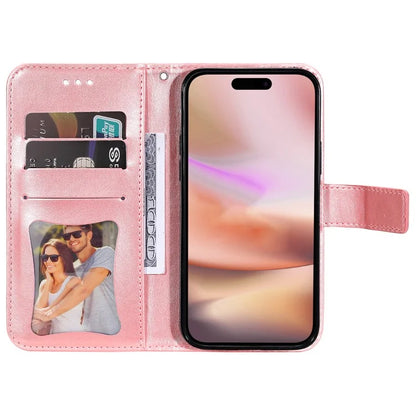 For iPhone 16 Case Flower Imprinted PU Leather Wallet Shockproof Phone Cover