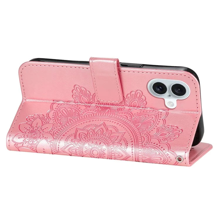 For iPhone 16 Case Flower Imprinted PU Leather Wallet Shockproof Phone Cover