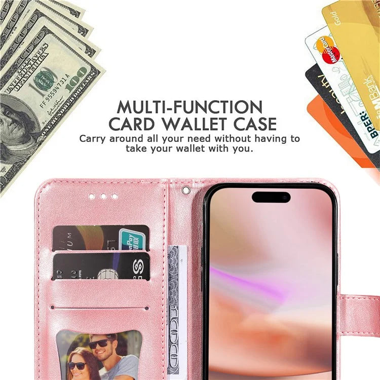 For iPhone 16 Case Flower Imprinted PU Leather Wallet Shockproof Phone Cover