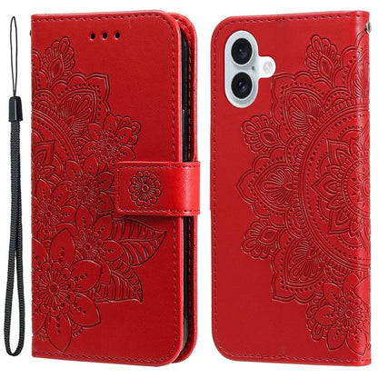 For iPhone 16 Case Flower Imprinted PU Leather Wallet Shockproof Phone Cover
