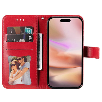 For iPhone 16 Case Flower Imprinted PU Leather Wallet Shockproof Phone Cover