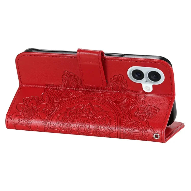 For iPhone 16 Case Flower Imprinted PU Leather Wallet Shockproof Phone Cover