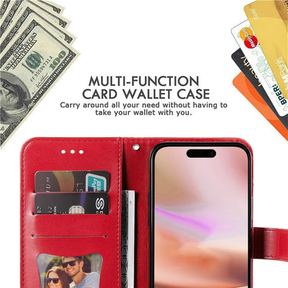 For iPhone 16 Case Flower Imprinted PU Leather Wallet Shockproof Phone Cover