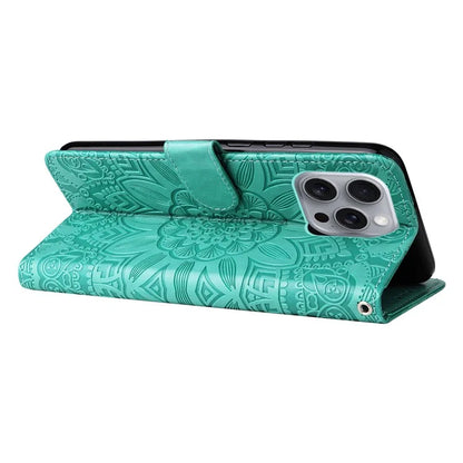 For iPhone 16 Pro Max Case Sunflower Leather Flip Cover Card Holder Stand Cell Accessories