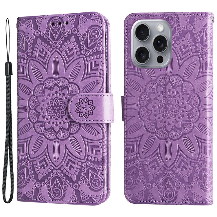 For iPhone 16 Pro Max Case Sunflower Leather Flip Cover Card Holder Stand Cell Accessories