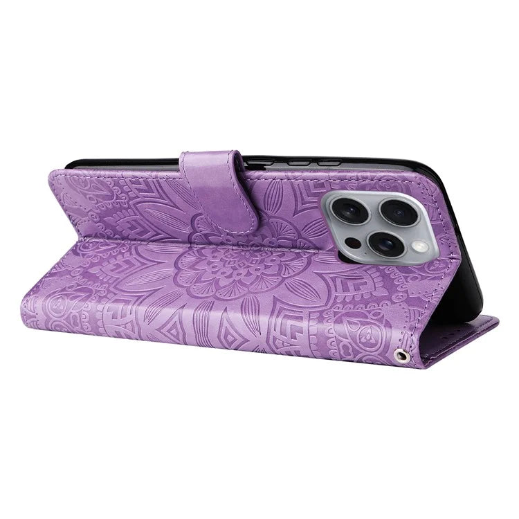 For iPhone 16 Pro Max Case Sunflower Leather Flip Cover Card Holder Stand Cell Accessories