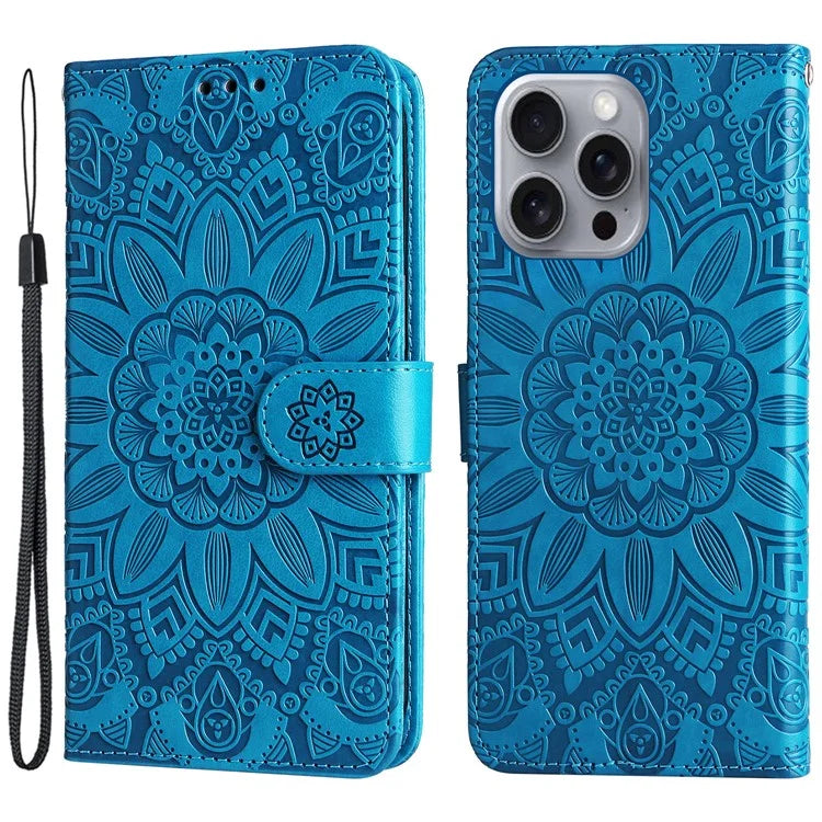 For iPhone 16 Pro Max Case Sunflower Leather Flip Cover Card Holder Stand Cell Accessories
