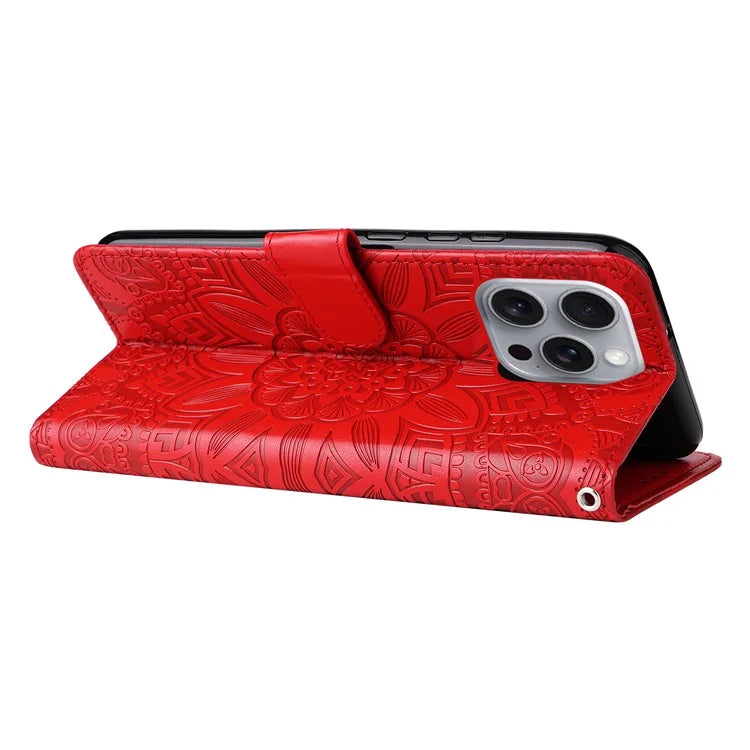 For iPhone 16 Pro Max Case Sunflower Leather Flip Cover Card Holder Stand Cell Accessories