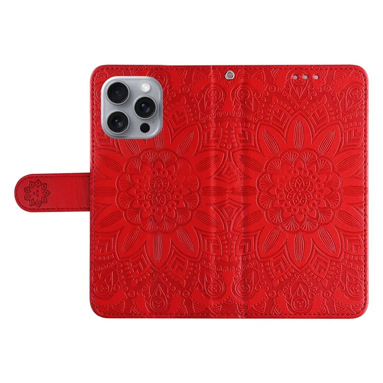 For iPhone 16 Pro Max Case Sunflower Leather Flip Cover Card Holder Stand Cell Accessories