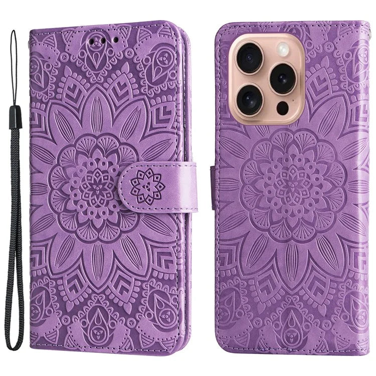 For iPhone 16 Pro Case Sunflower Leather Flip Cover Card Holder Stand Cell Accessories