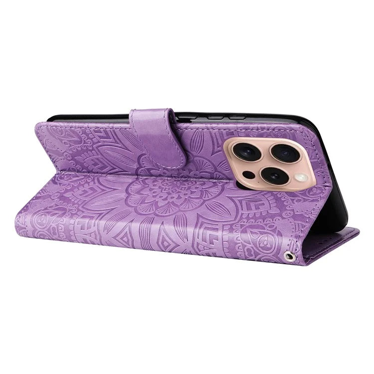 For iPhone 16 Pro Case Sunflower Leather Flip Cover Card Holder Stand Cell Accessories