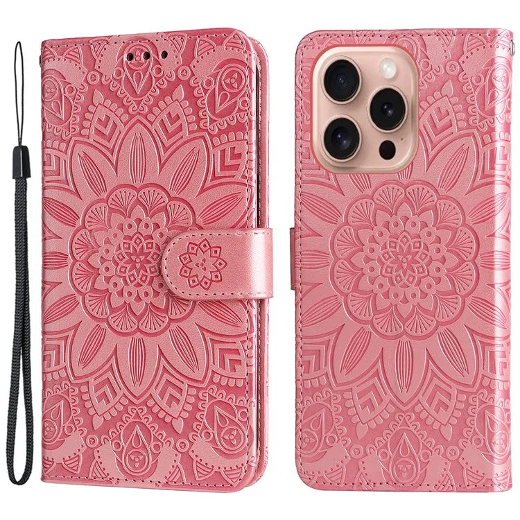 For iPhone 16 Pro Case Sunflower Leather Flip Cover Card Holder Stand Cell Accessories