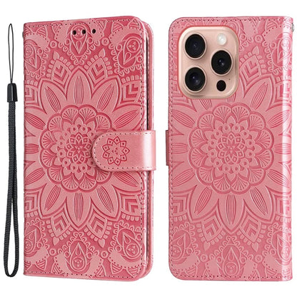 For iPhone 16 Pro Case Sunflower Leather Flip Cover Card Holder Stand Cell Accessories