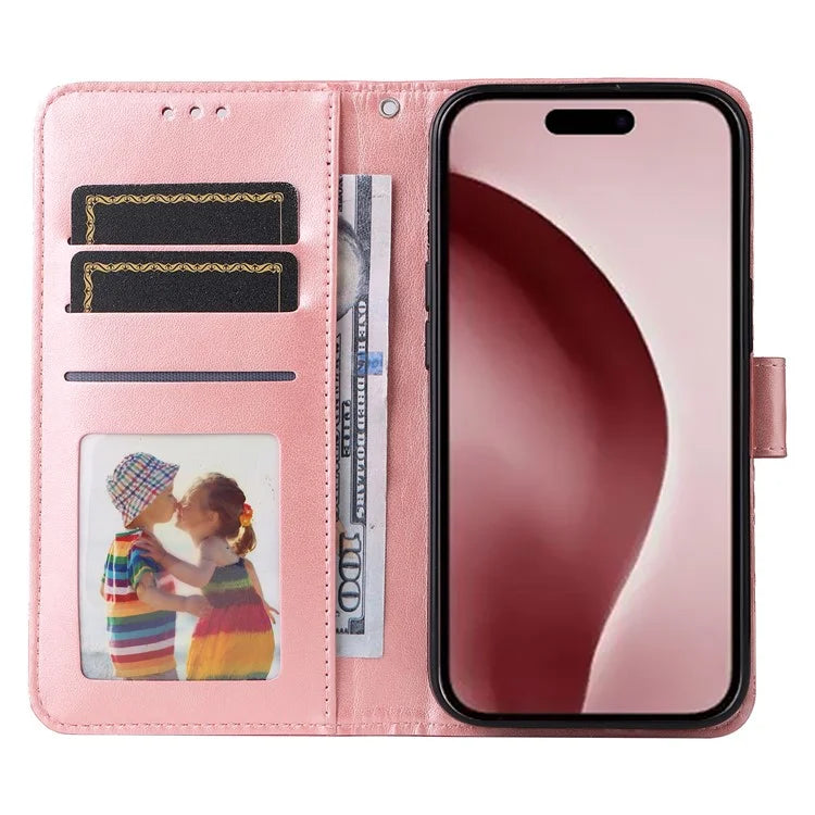 For iPhone 16 Pro Case Sunflower Leather Flip Cover Card Holder Stand Cell Accessories