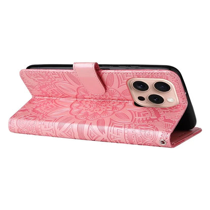 For iPhone 16 Pro Case Sunflower Leather Flip Cover Card Holder Stand Cell Accessories