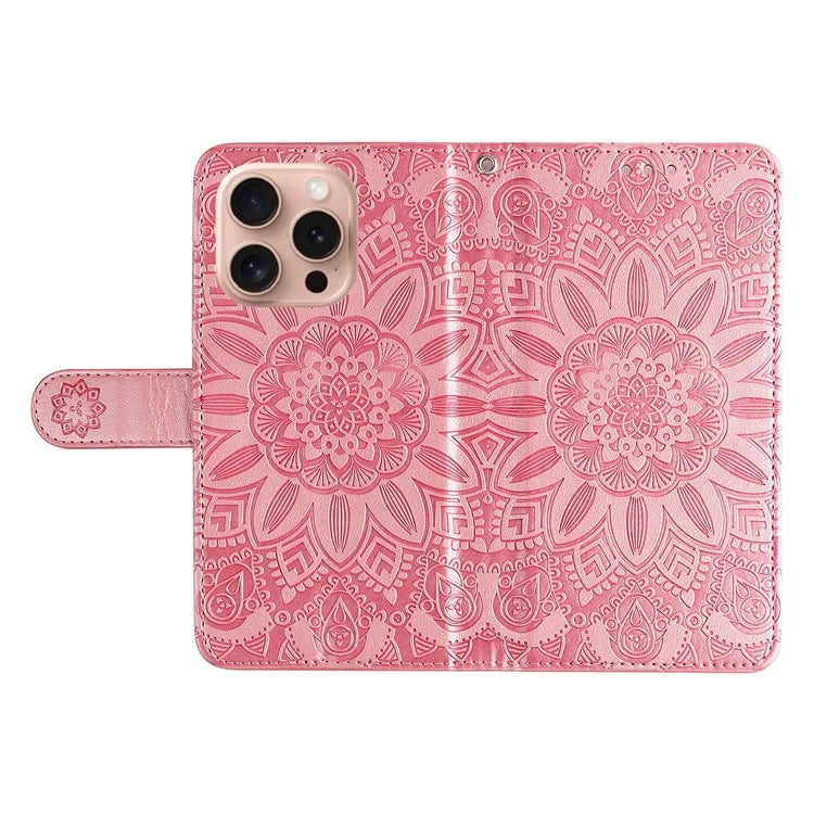 For iPhone 16 Pro Case Sunflower Leather Flip Cover Card Holder Stand Cell Accessories