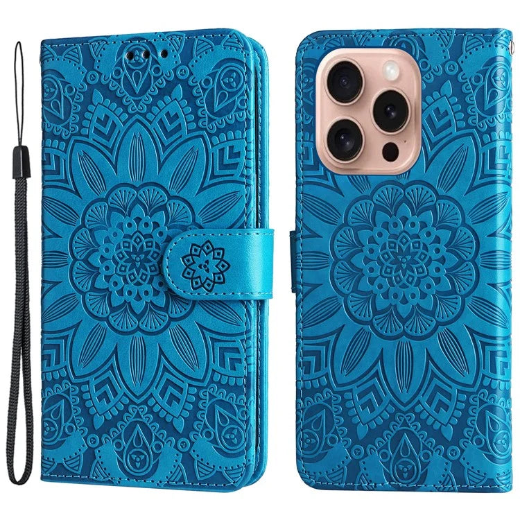 For iPhone 16 Pro Case Sunflower Leather Flip Cover Card Holder Stand Cell Accessories