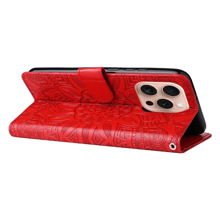For iPhone 16 Pro Case Sunflower Leather Flip Cover Card Holder Stand Cell Accessories