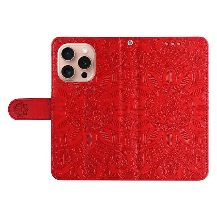 For iPhone 16 Pro Case Sunflower Leather Flip Cover Card Holder Stand Cell Accessories