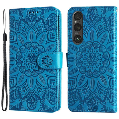 For Sony Xperia 1 V Case PU Leather Sunflower Imprinted Phone Cover