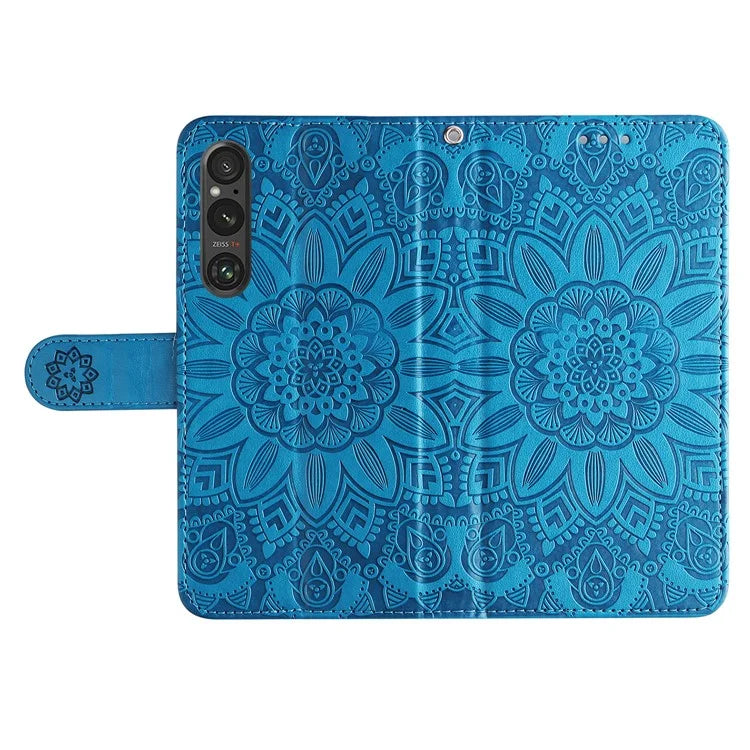 For Sony Xperia 1 V Case PU Leather Sunflower Imprinted Phone Cover