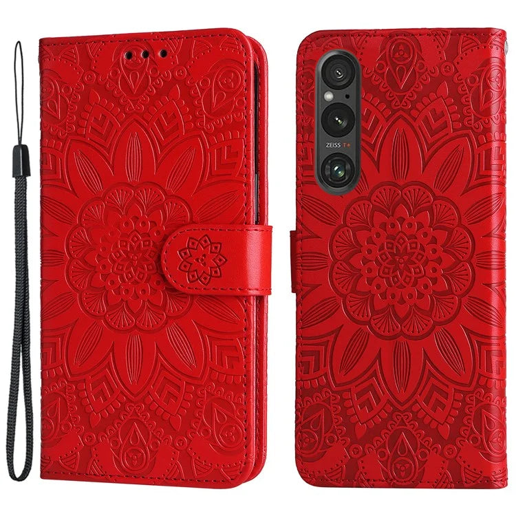 For Sony Xperia 1 V Case PU Leather Sunflower Imprinted Phone Cover