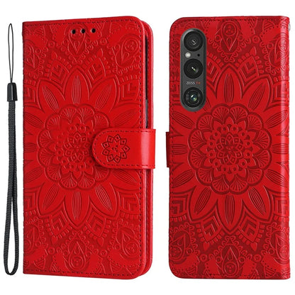 For Sony Xperia 1 V Case PU Leather Sunflower Imprinted Phone Cover