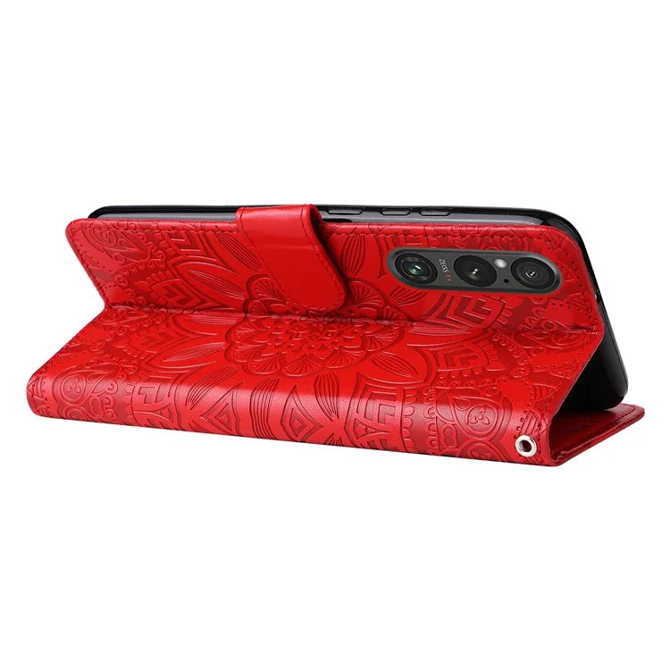 For Sony Xperia 1 V Case PU Leather Sunflower Imprinted Phone Cover