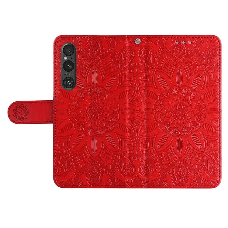 For Sony Xperia 1 V Case PU Leather Sunflower Imprinted Phone Cover