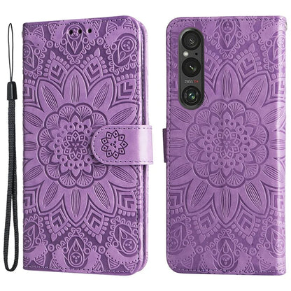 For Sony Xperia 1 V Case PU Leather Sunflower Imprinted Phone Cover