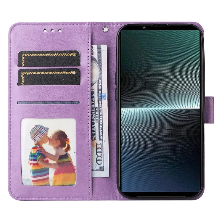 For Sony Xperia 1 V Case PU Leather Sunflower Imprinted Phone Cover