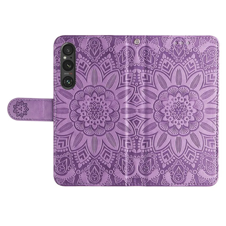 For Sony Xperia 1 V Case PU Leather Sunflower Imprinted Phone Cover