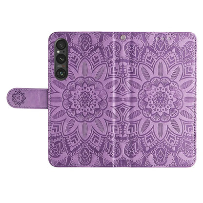 For Sony Xperia 1 V Case PU Leather Sunflower Imprinted Phone Cover