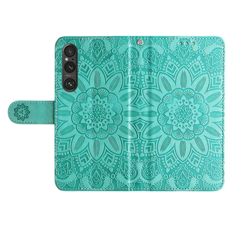 For Sony Xperia 1 V Case PU Leather Sunflower Imprinted Phone Cover