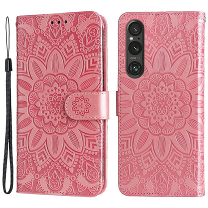 For Sony Xperia 1 V Case PU Leather Sunflower Imprinted Phone Cover