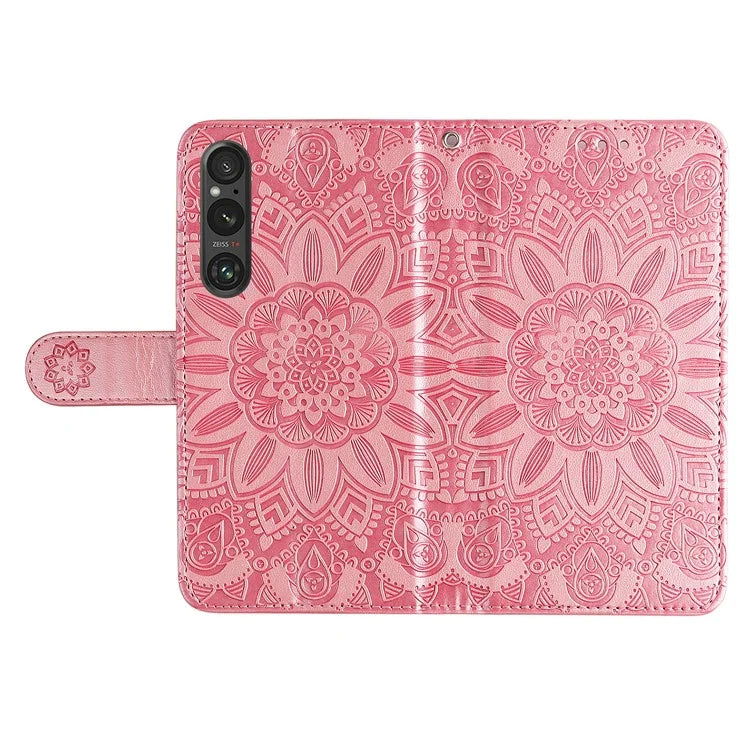For Sony Xperia 1 V Case PU Leather Sunflower Imprinted Phone Cover