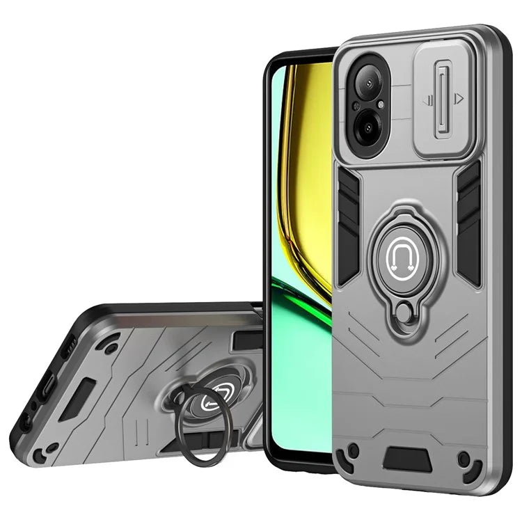 For Realme C67 4G Case PC+TPU Phone Shell with Lens Cover Ring Kickstand