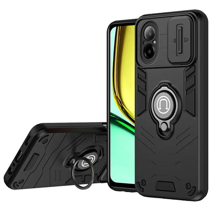 For Realme C67 4G Case PC+TPU Phone Shell with Lens Cover Ring Kickstand