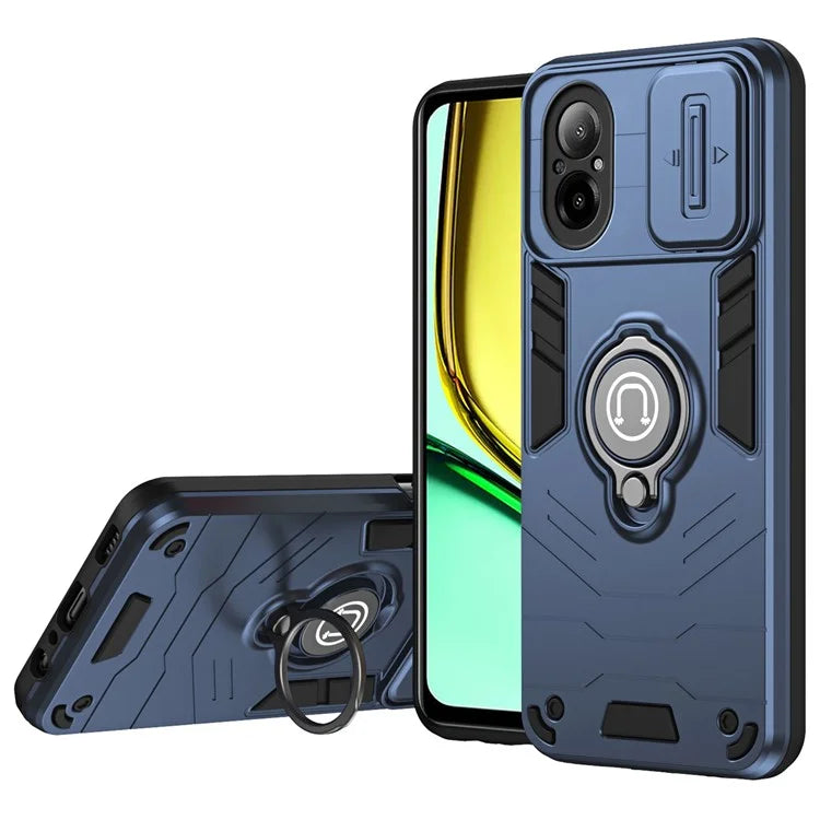For Realme C67 4G Case PC+TPU Phone Shell with Lens Cover Ring Kickstand