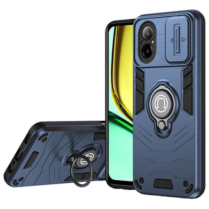 For Realme C67 4G Case PC+TPU Phone Shell with Lens Cover Ring Kickstand