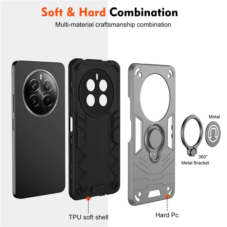 For Realme 12 Pro 5G / 12 Pro+ 5G Case PC+TPU Phone Cover with Ring Kickstand