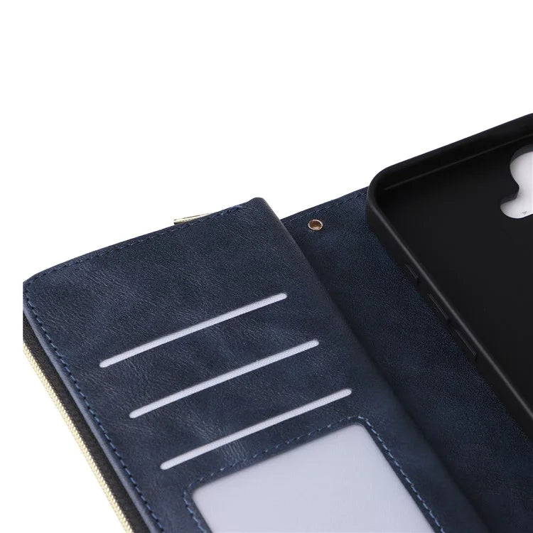 For iPhone 16 Case 9 Card Slots PU Leather Zipper Wallet Phone Cover