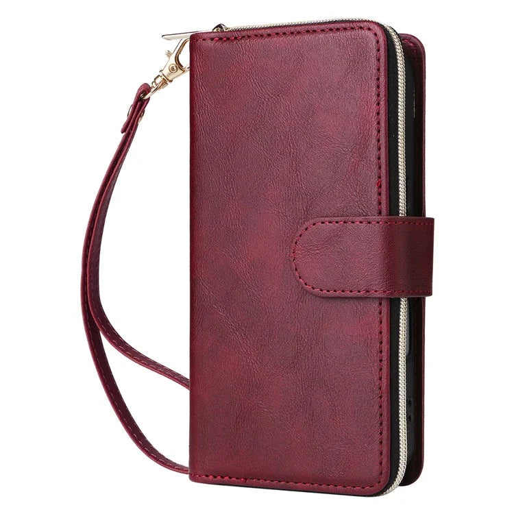 For iPhone 16 Case 9 Card Slots PU Leather Zipper Wallet Phone Cover