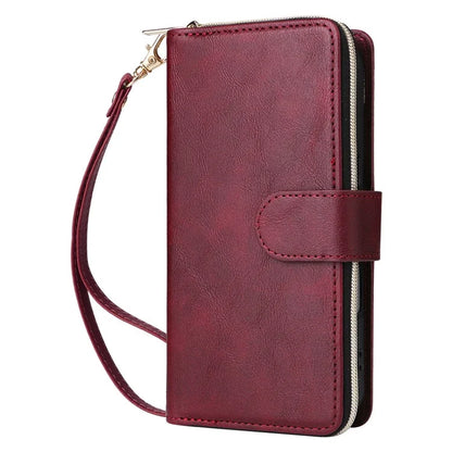 For iPhone 16 Case 9 Card Slots PU Leather Zipper Wallet Phone Cover