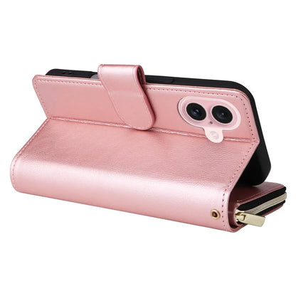 For iPhone 16 Case 9 Card Slots PU Leather Zipper Wallet Phone Cover