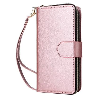 For iPhone 16 Case 9 Card Slots PU Leather Zipper Wallet Phone Cover