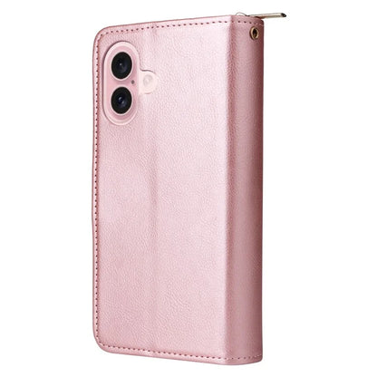 For iPhone 16 Case 9 Card Slots PU Leather Zipper Wallet Phone Cover