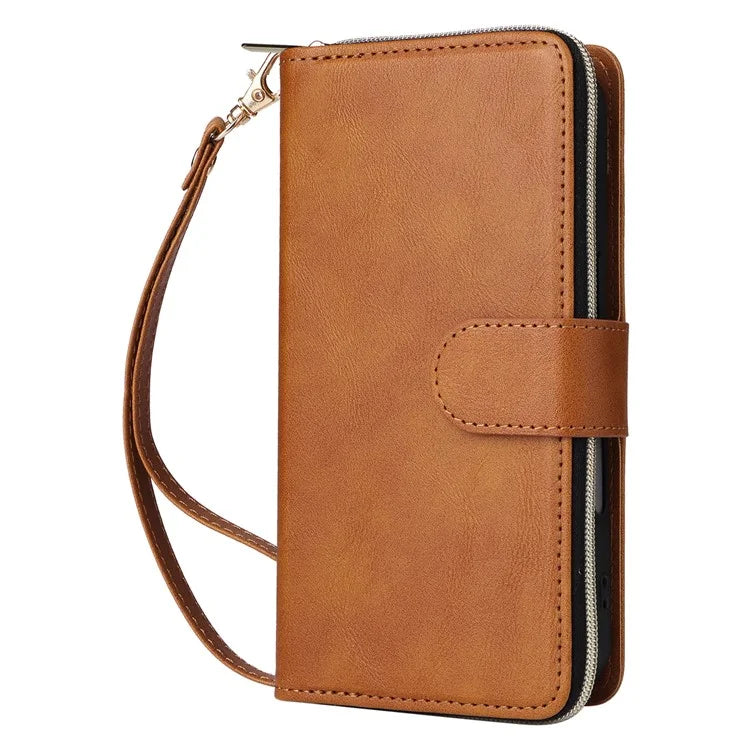 For iPhone 16 Case 9 Card Slots PU Leather Zipper Wallet Phone Cover