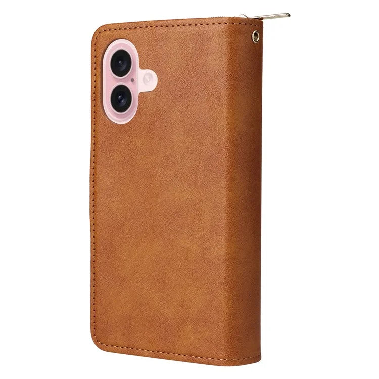 For iPhone 16 Case 9 Card Slots PU Leather Zipper Wallet Phone Cover